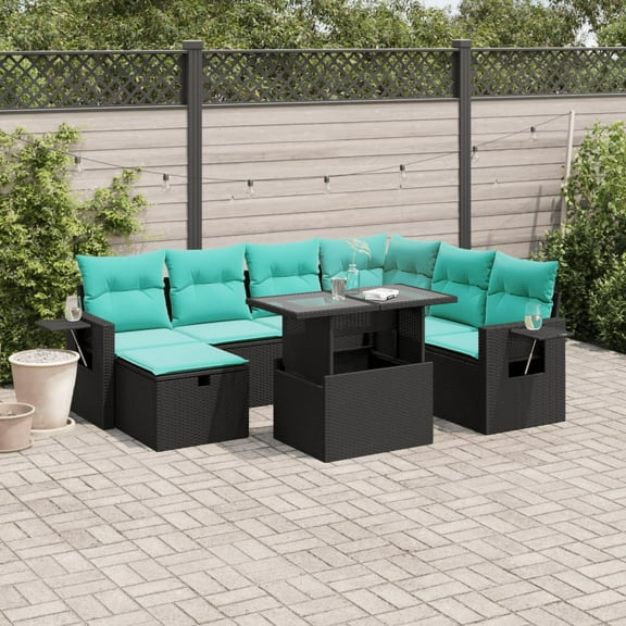 vidaXL 8 Piece Patio Sofa Set with Cushions Black Poly Rattan