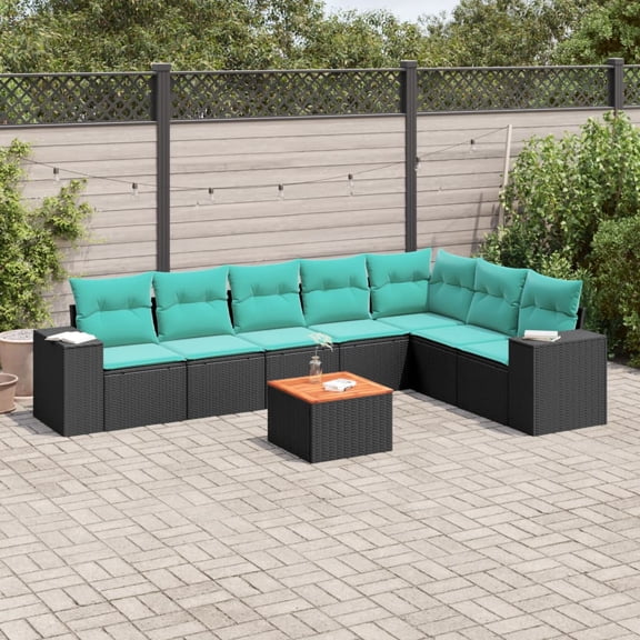 vidaXL 8 Piece Patio Sofa Set with Cushions Black Poly Rattan