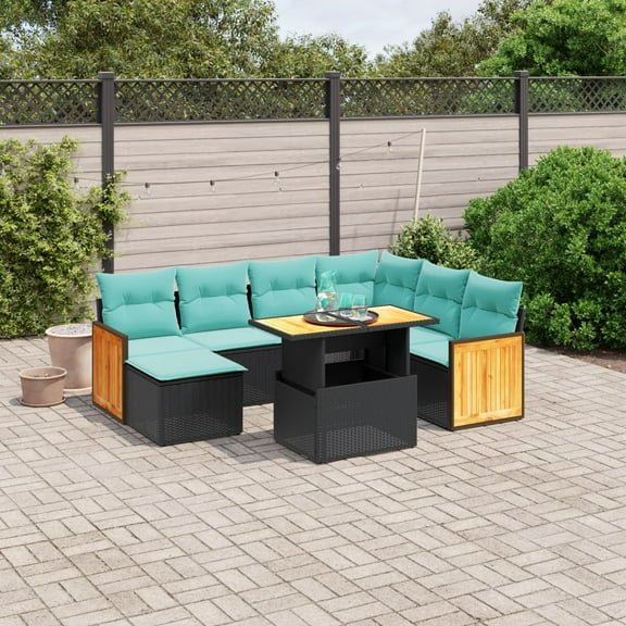 vidaXL 8 Piece Patio Sofa Set with Cushions Black Poly Rattan