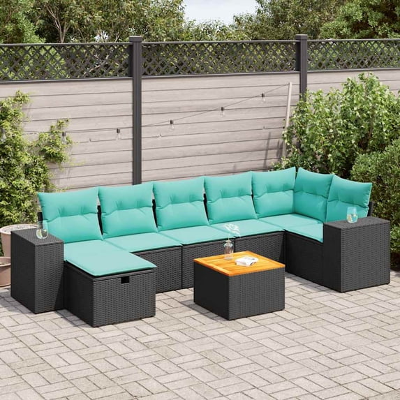 vidaXL 8 Piece Patio Sofa Set with Cushions Black Poly Rattan