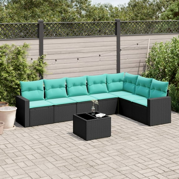 vidaXL 8 Piece Patio Sofa Set with Cushions Black Poly Rattan