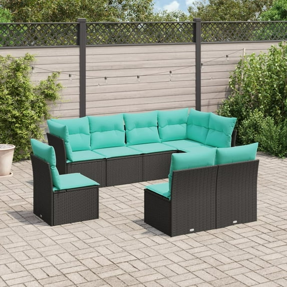 vidaXL 8 Piece Patio Sofa Set with Cushions Black Poly Rattan