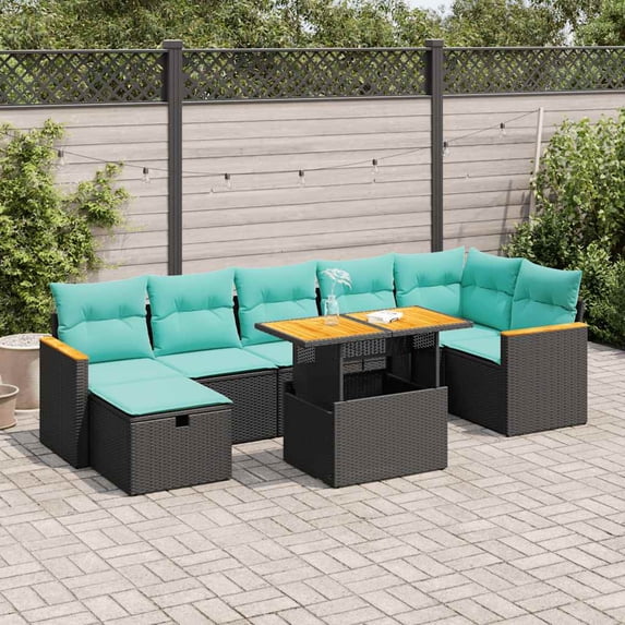 vidaXL 8 Piece Patio Sofa Set with Cushions Gray Poly Rattan Acacia