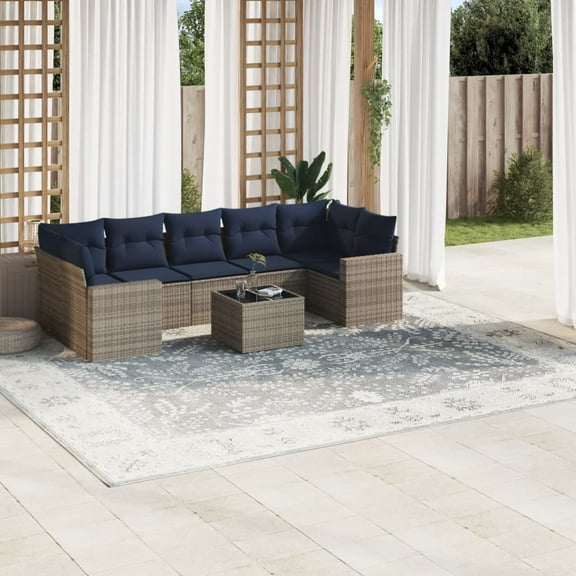 vidaXL 8 Piece Patio Sofa Set with Cushions Gray Poly Rattan