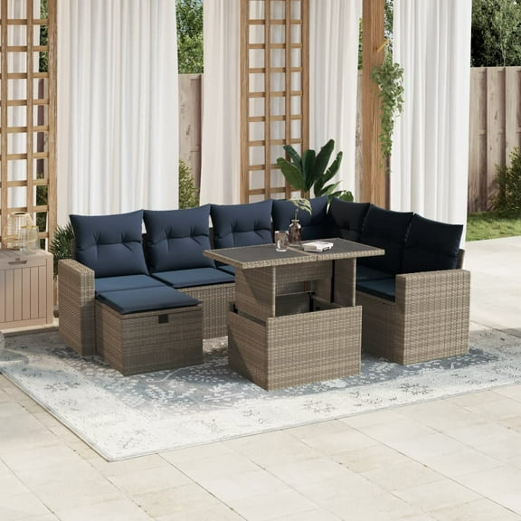 vidaXL 8 Piece Patio Sofa Set with Cushions Gray Poly Rattan
