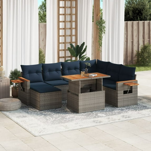 vidaXL 8 Piece Patio Sofa Set with Cushions Gray Poly Rattan