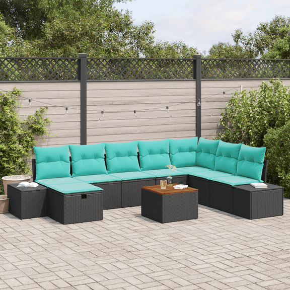vidaXL 9 Piece Garden Sofa Set with Cushions Black Poly Rattan