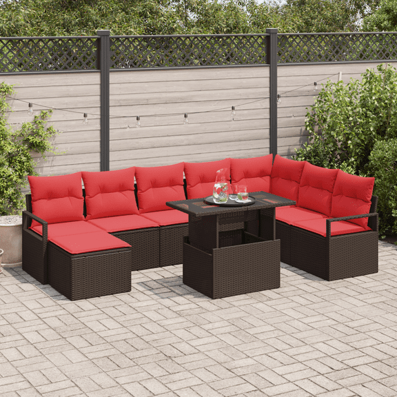 vidaXL 9 Piece Garden Sofa Set with Cushions Brown Poly Rattan