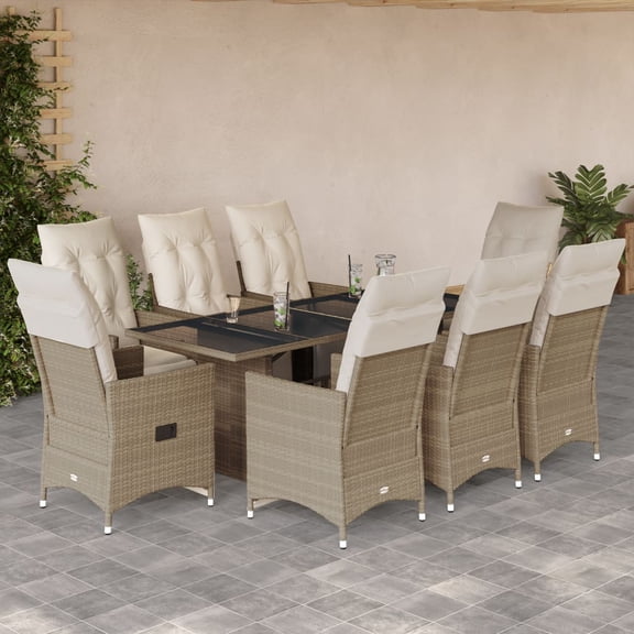 vidaXL 9 Piece Patio Bistro Set with Cushions Beige Poly Rattan