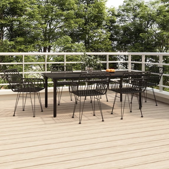 vidaXL 9 Piece Patio Dining Set Black Poly Rattan