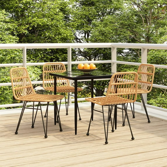 vidaXL 9 Piece Patio Dining Set Black Poly Rattan