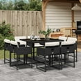 thumbnail image 1 of vidaXL 9 Piece Patio Dining Set with Cushions Black Poly Rattan, 1 of 8