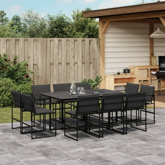 vidaXL 9 Piece Patio Dining Set with Cushions Black Textilene