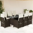 thumbnail image 1 of vidaXL 9 Piece Patio Dining Set with Cushions Brown Poly Rattan, 1 of 9