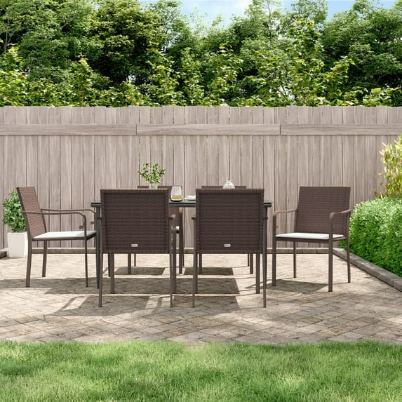 vidaXL 9 Piece Patio Dining Set with Cushions Poly Rattan and Steel
