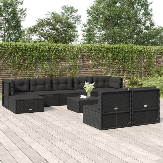 vidaXL 9 Piece Patio Lounge Set with Cushions Black Poly Rattan