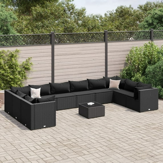 vidaXL 9 Piece Patio Lounge Set with Cushions Gray Poly Rattan