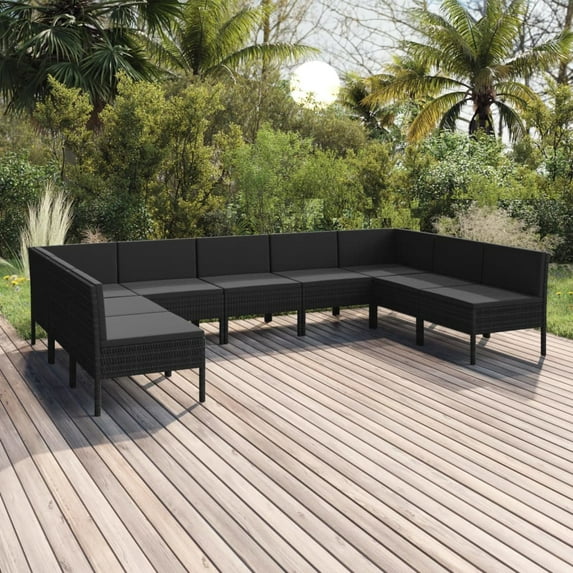 vidaXL 9 Piece Patio Lounge Set with Cushions Poly Rattan Black