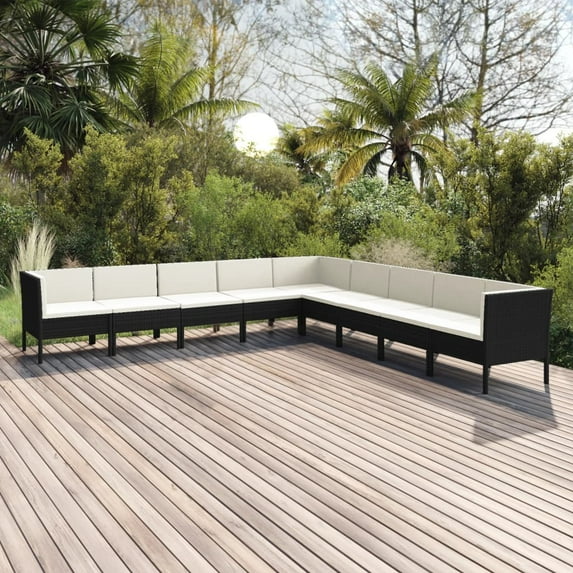 vidaXL 9 Piece Patio Lounge Set with Cushions Poly Rattan Black