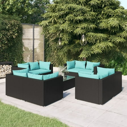 vidaXL 9 Piece Patio Lounge Set with Cushions Poly Rattan Black