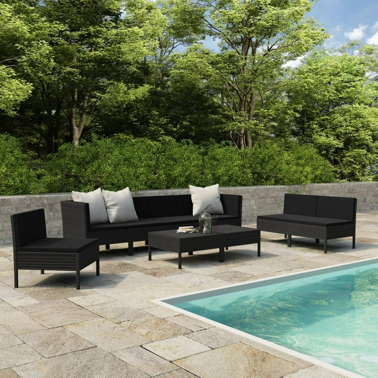 Vidaxl 9 piece outdoor dining set with cushions poly rattan best sale black