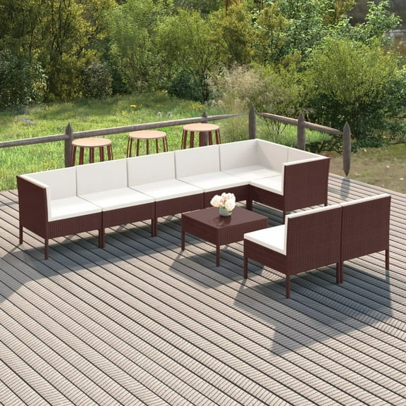 vidaXL 9 Piece Patio Lounge Set with Cushions Poly Rattan Brown, 3094395