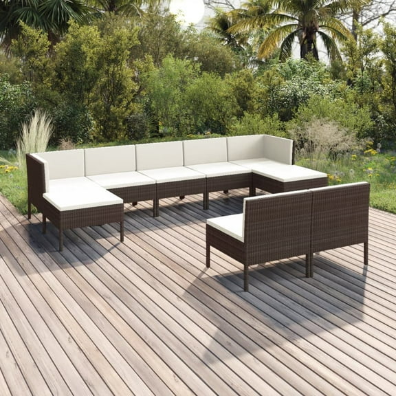 vidaXL 9 Piece Patio Lounge Set with Cushions Poly Rattan Brown