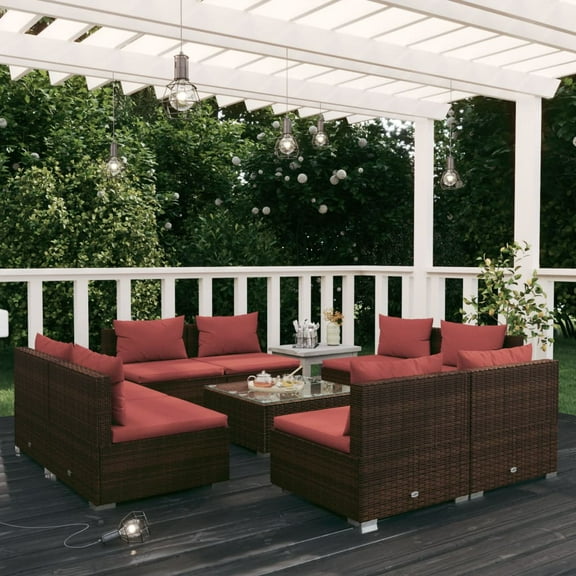 vidaXL 9 Piece Patio Lounge Set with Cushions Poly Rattan Brown