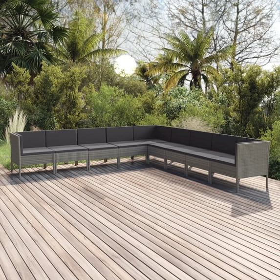 vidaXL 9 Piece Patio Lounge Set with Cushions Poly Rattan Gray