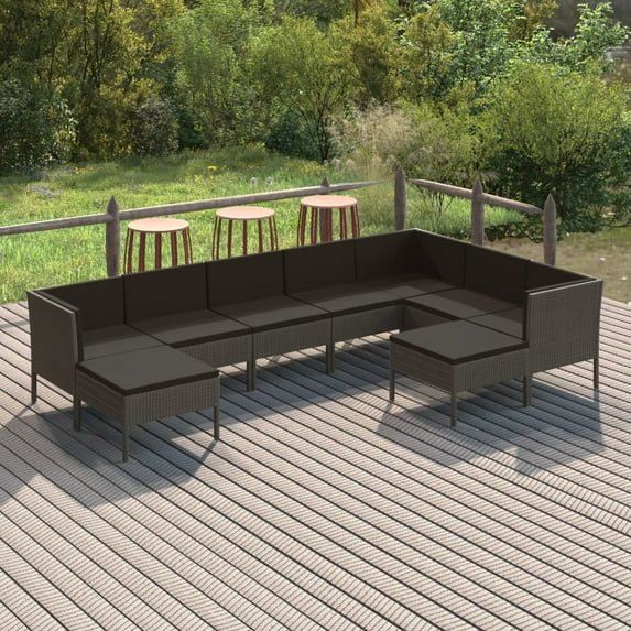 vidaXL 9 Piece Patio Lounge Set with Cushions Poly Rattan Gray