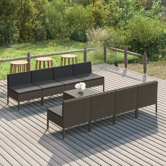 vidaXL 9 Piece Patio Lounge Set with Cushions Poly Rattan Gray