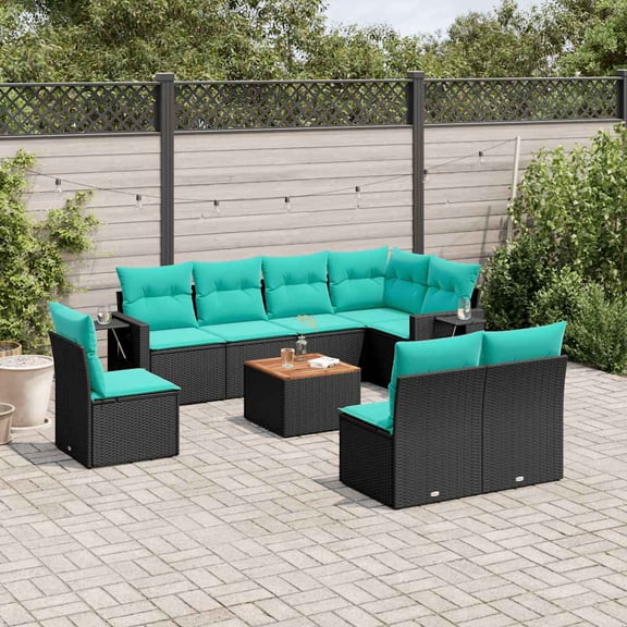 vidaXL 9 Piece Patio Sofa Set with Cushions Black Poly Rattan