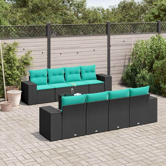 vidaXL 9 Piece Patio Sofa Set with Cushions Black Poly Rattan