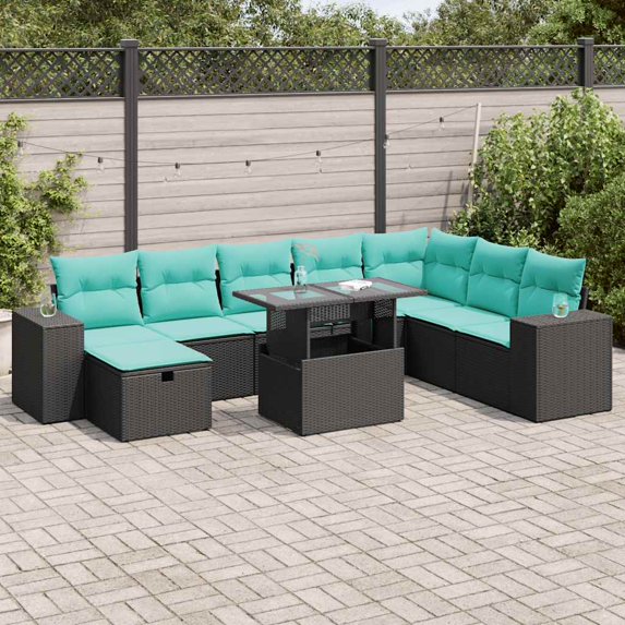 vidaXL 9 Piece Patio Sofa Set with Cushions Gray Poly Rattan Acacia