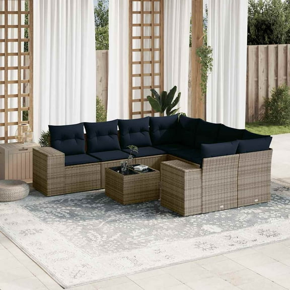 vidaXL 9 Piece Patio Sofa Set with Cushions Gray Poly Rattan