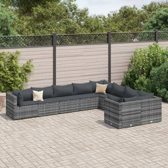 vidaXL 9 Piece Patio Sofa Set with Cushions Gray Poly Rattan