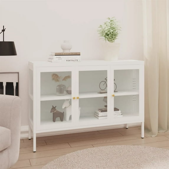 vidaXL Adjustable Shelf Furniture Sideboard, Steel Glass White