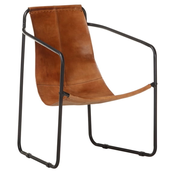 vidaXL Armchair Accent Chair with Iron Frame for Living Room Real Leather