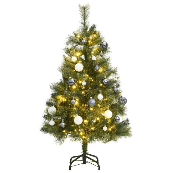 vidaXL Artificial Hinged Christmas Tree 150 LEDs & Ball Set 47.2"