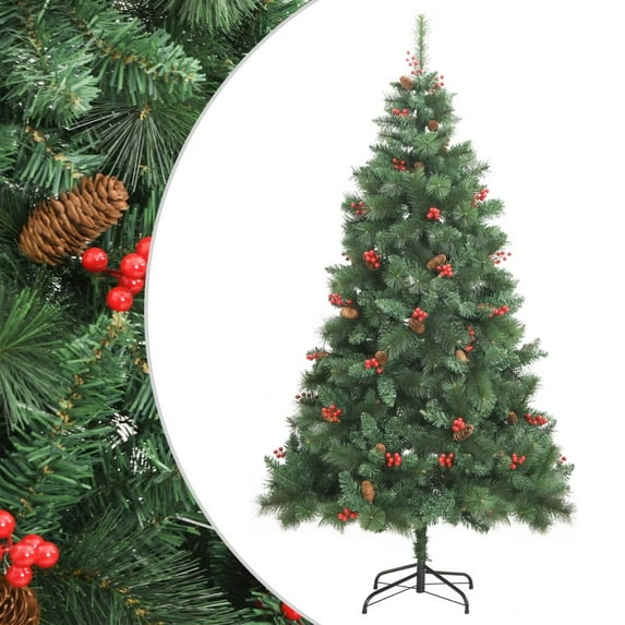 vidaXL Artificial Hinged Christmas Tree with Cones and Berries 94.5"