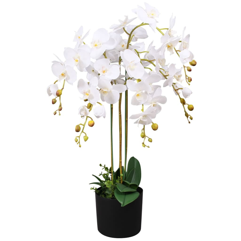 White 29.5" Artificial Orchid Plant with Black Pot
