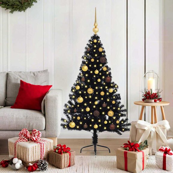 vidaXL Artificial Pre-lit Christmas Tree Black 59.06 in PVC