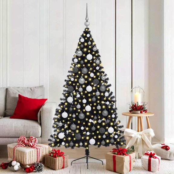 vidaXL Artificial Pre-lit Christmas Tree Black 70.87 in PVC