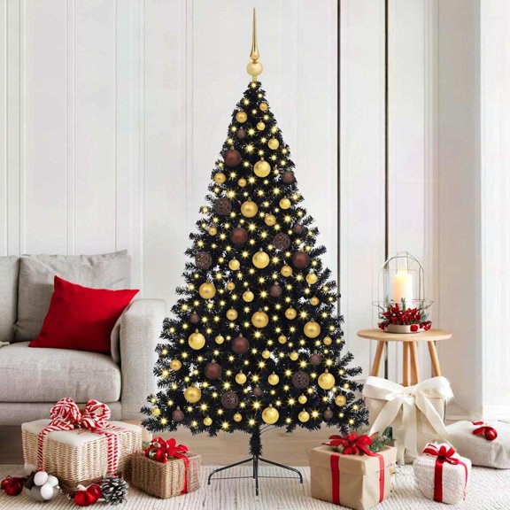vidaXL Artificial Pre-lit Christmas Tree with 300 LEDs Black 70.9" PVC