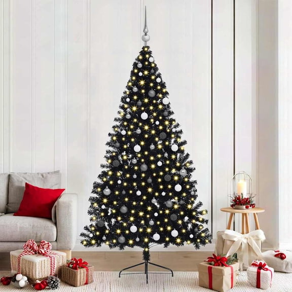 vidaXL Artificial Pre-lit Christmas Tree with 300 LEDs Black 82.7" PVC