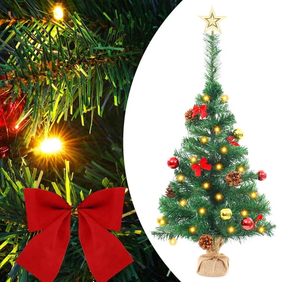 vidaXL Artificial Pre-Lit Christmas Tree with Baubles Green 2 ft