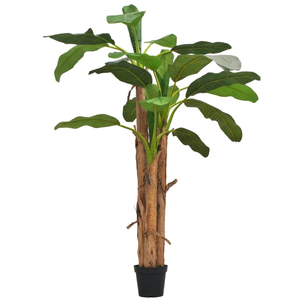 Lifelike 98.4" Green Artificial Banana Tree with Real Wood Trunk