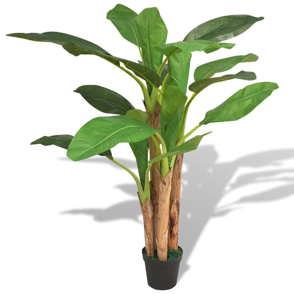 69" Green Artificial Banana Tree Plant with Real Wood Trunk
