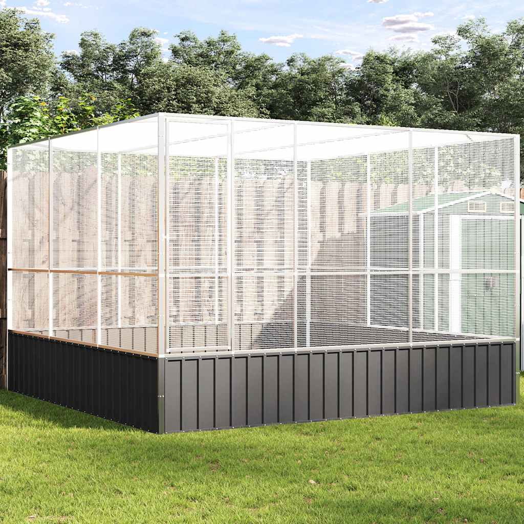 vidaXL Large Silver Steel Aviary with Lockable Door