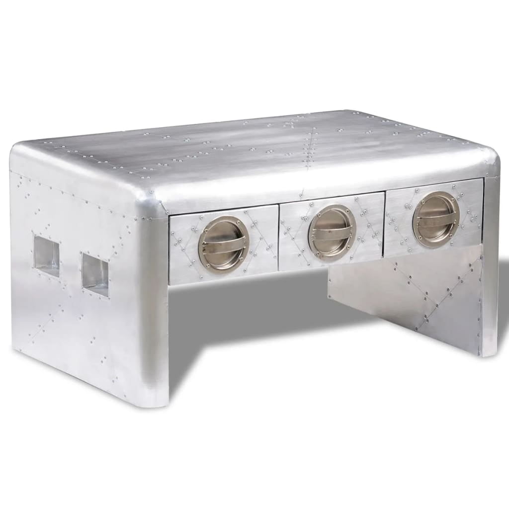 Industrial Silver Steel Rectangular Coffee Table with Storage